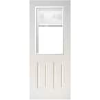 31-3/4 in. x 79 in. Mini-Blind White Primed Clear Glass Half Lite Fiberglass Back Door Slab