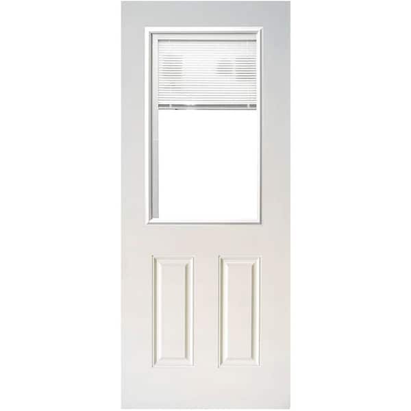 Steves & Sons 31-3/4 in. x 79 in. Reliant Series Mini-Blind White Primed Clear Glass Half Lite Fiberglass Back Door Slab