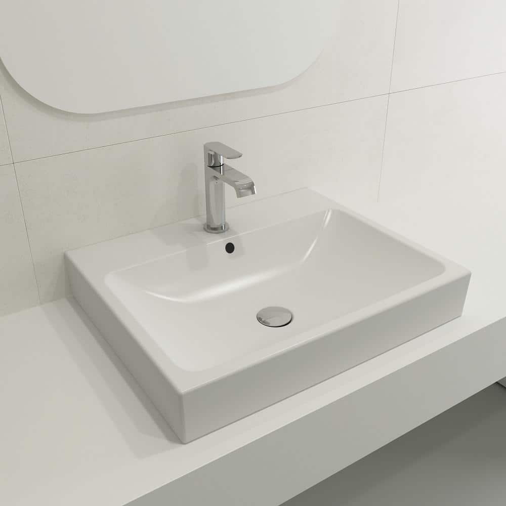 Matte White Ceramic Rectangular Wall-Mounted Bathroom Sink