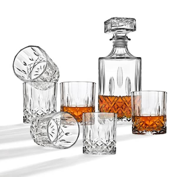 Crystal Whiskey Decanter Set Glass Brandy Carafe Scotch Vodka 7X Vintage No Tax!