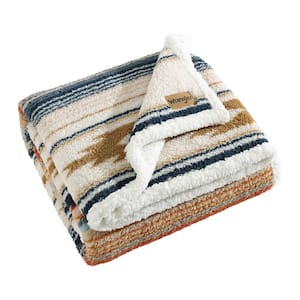 Coyote Sands 1-Piece Beige/Blue Sherpa Polyester 50 x 60 Throw Blanket
