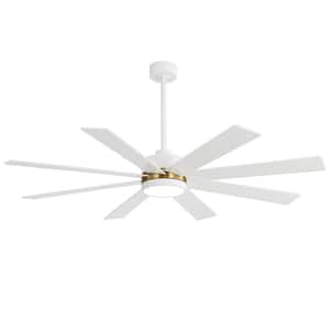65 in. Integrated LED Indoor Windmill Gold and Matte White Downrod Mount Ceiling Fan with Light with Remote Control
