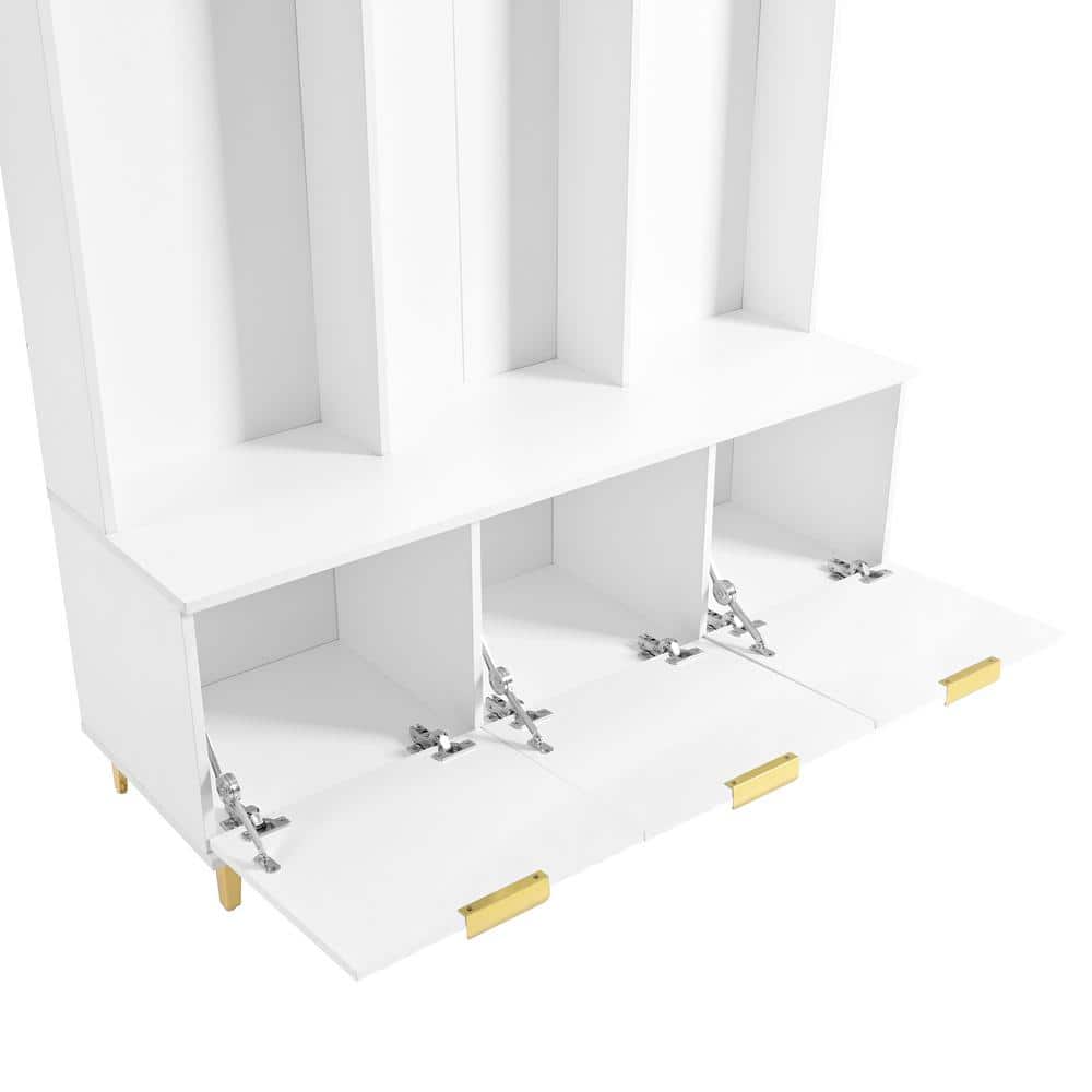 White and Gold Large Hall Tree with Bench and Storage