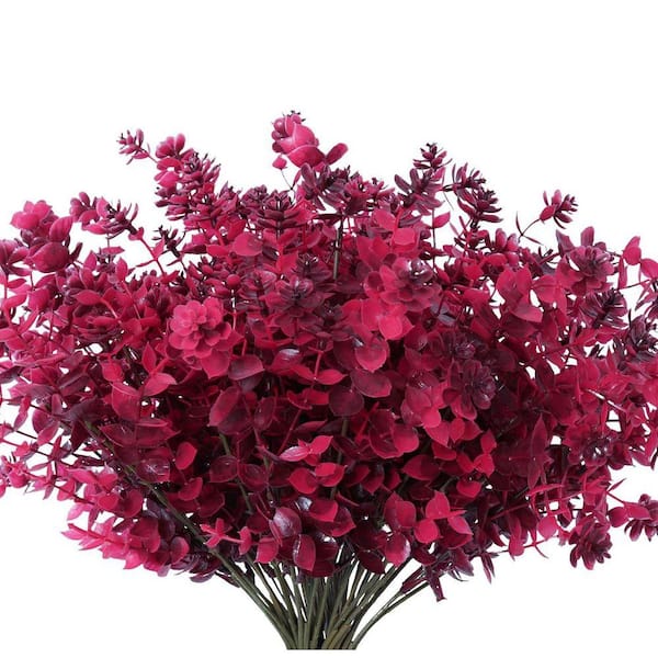 8-Piece 13.8 in. Wine Red Artificial Flowers Fake Outdoor UV