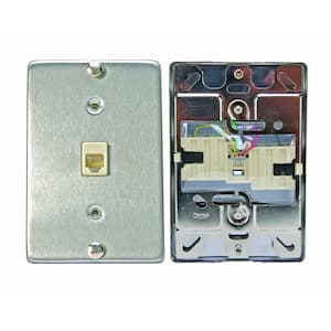 6P4C Stainless Steel Surface Mount Phone Jack Wallplate