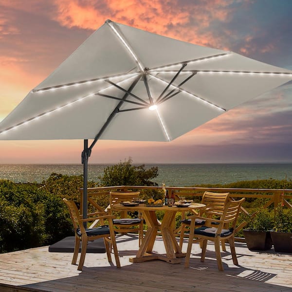 Sonkuki Gray Premium 11.5 X 9 Ft. LED Cantilever Patio Umbrella With A ...