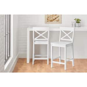 Cedarville White Wood Counter Stools with Cross Back (Set of 2)