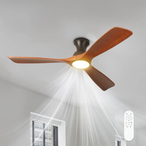TOZING 52 in. Indoor Modern Dark Wood Dark Low Profile 3 Blades Flush Mount Ceiling Fan with Light Integrated LED with Remote