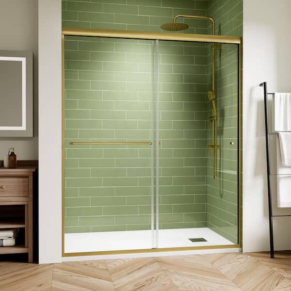 56-60 in. W x 72 in. H Semi-Frameless Double Sliding Shower Door in Brushed Gold with 1/4 in. Tempered Clear Glass