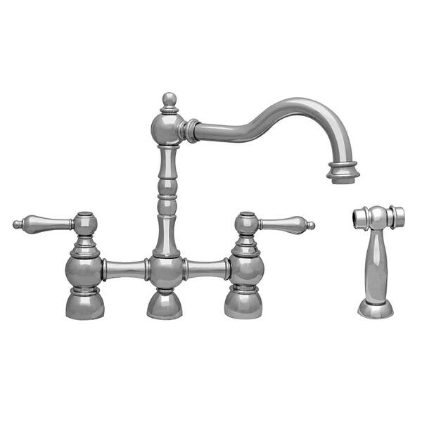 Whitehaus Collection Englishhaus 2-Handle Bridge Kitchen Faucet with Side Sprayer in Polished Chrome