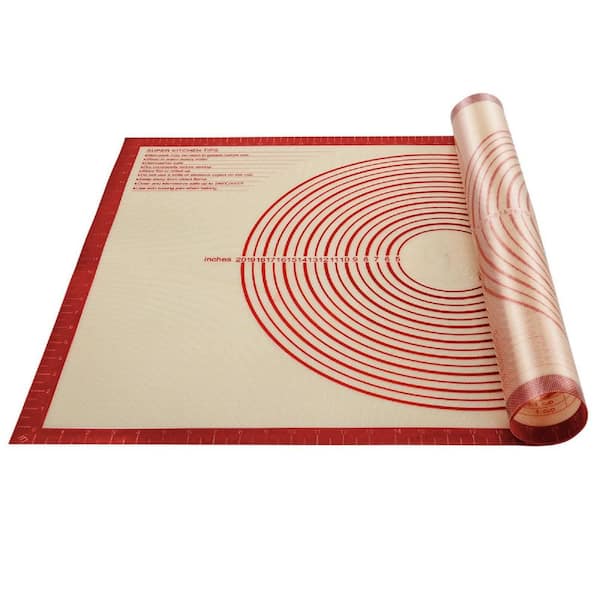 36 in. x 24 in. Silicone Non-Slip Pastry Mat with Measurements for Baking, Dough Rolling and Counter Protection, Red