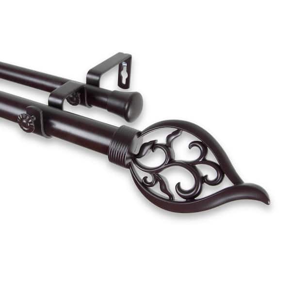 Rod Desyne Flora 160 in. - 240 in. Adjustable 1 in. Dia Double Curtain Rod in Mahogany