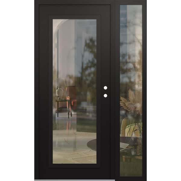 C1 48 in. x 80 in. Black P Left-Hand/Inswing Clear Glass Black/Black Sidelite Steel Prehung Front Door