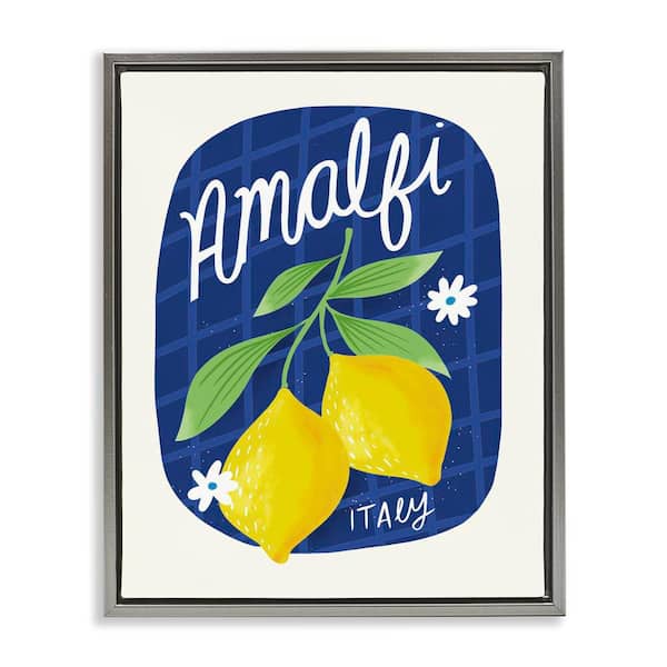 Stupell Industries Amalfi Lemons on Blue by Louise Allen Designs Gray Floater Frame Food Graphic Art Print 21 in. x 17 in.