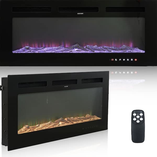 42 in. Wall-Mounted Metal Smart Electric Fireplace in Black