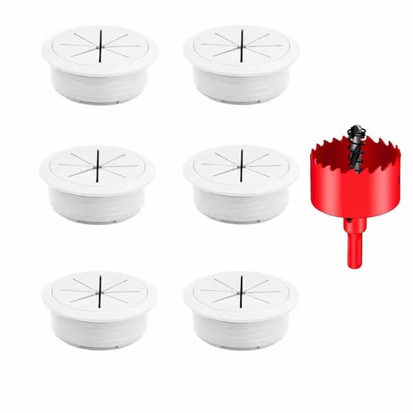 6-Pack 2 Inch White Desk Cable Grommet with Hole Saw, 50mm Cord Management Cover for Office and Home Table