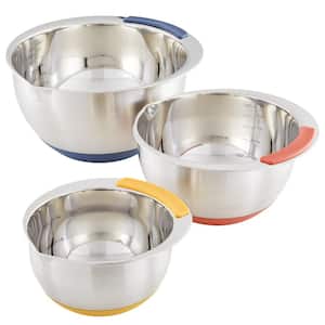 Pantryware Stainless Steel Nesting Mixing Bowls Set, 3-Piece, Silver with Color Accent Handles