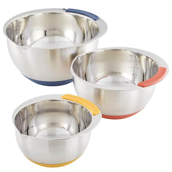 Ayesha Curry Pantryware Stainless Steel Nesting Mixing Bowls Set, 3-Piece,  Silver With Color Accent Handles