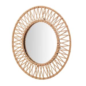Medium Round Brown Modern Accent Mirror with Polyrattan Braiding (24 in. Diameter)
