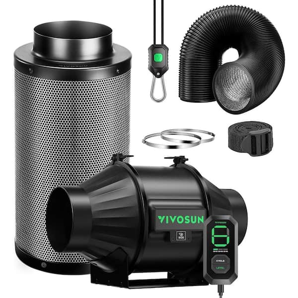 VIVOSUN AeroZesh T4 4 in. 210 CFM Inline Duct Fan Kit with E12 Speed Controller, Black Carbon Filter and 8 ft. Ducting