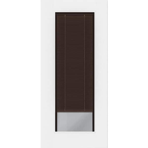 Steves & Sons Legacy 32 in. x 80 in. Universal Handing Full Lite Clear Glass Mocha Miniblind White Finish Fiberglass Front Door Slab