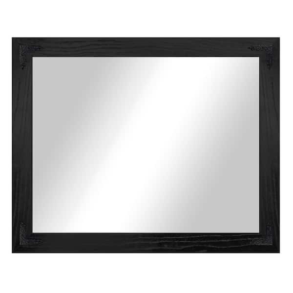 (33 in. W x 38 in. H) Black Hardwood Rectangle Mirror with Decorative Corner Bracket