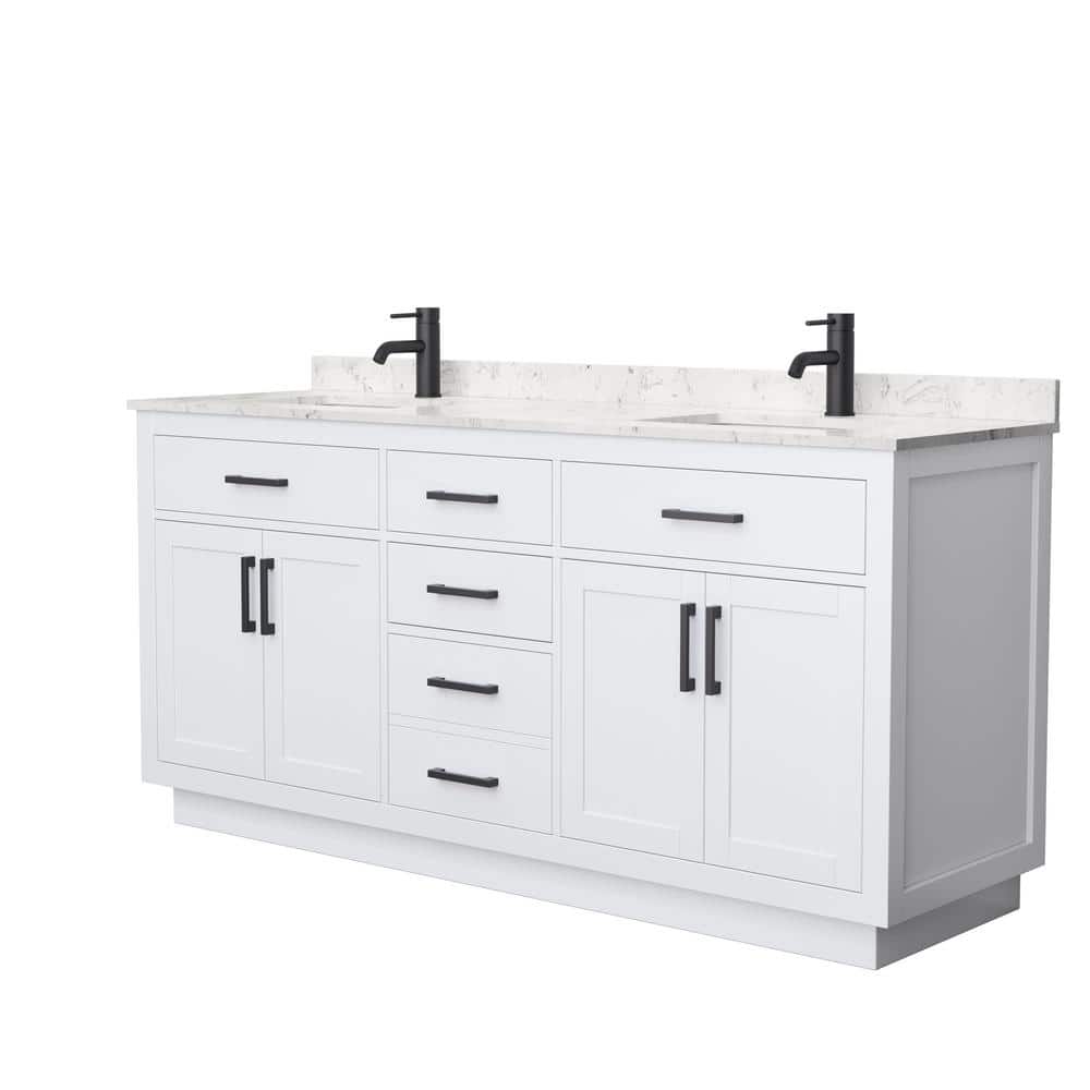 Wyndham Collection Beckett TK 72 in. W x 22 in. D x 35 in. H Double Bath Vanity in White with Carrara Cultured Marble Top, White with Matte Black Trim -  840193394124