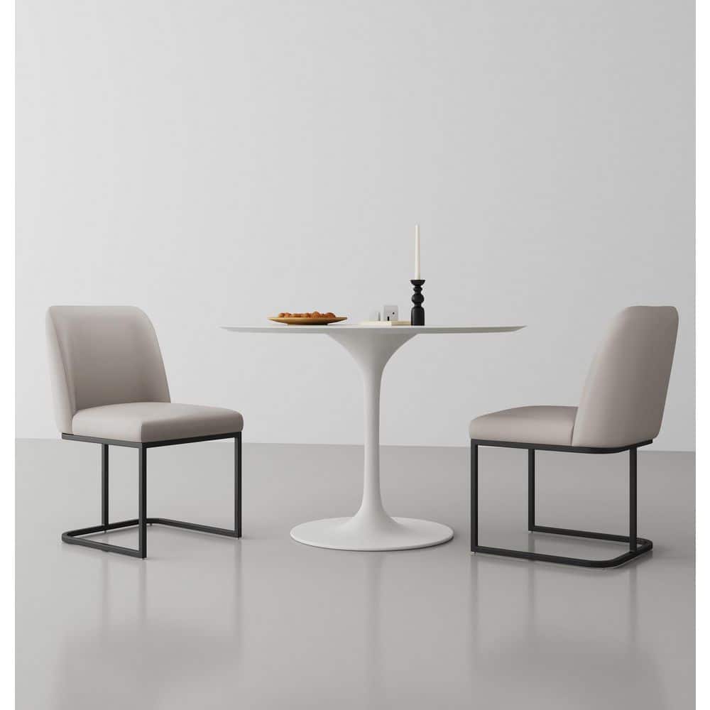 Light Grey Faux Leather Upholstered Side Chair Set with Metal Base