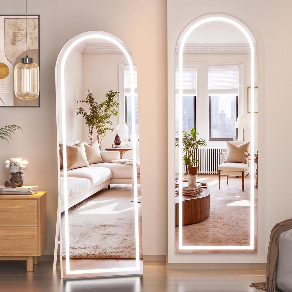 Vosuja 24 in. W x 69 in. H White Frame Arch LED Full-Length Mirror