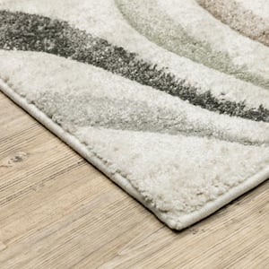 3' X 5' Beige Grey Brown Sage Pale Blue Tan And Charcoal Abstract Power Loom Stain Resistant Area Rug