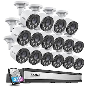 16-Channel POE 4TB NVR Security Camera System with 16 4MP Wired Bullet Cameras, 100 ft. Night Vision