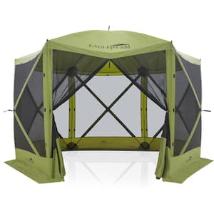 12 ft. x 12 ft. Portable Pop Up 6 Sided Gazebo Canopy, Outdoor Camping Screen Tent with Mesh Netting 8 Person, Green