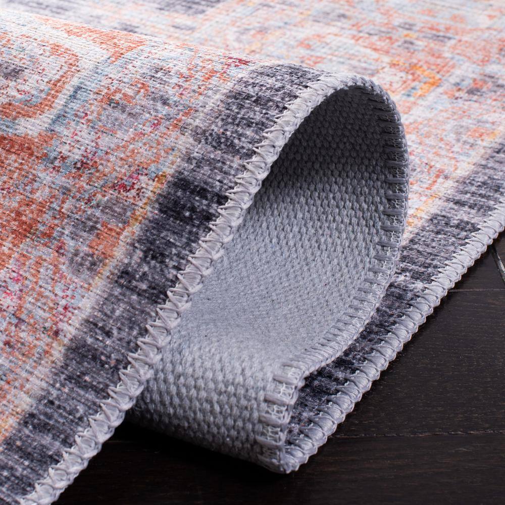 Blue and Terracotta 10' x 14' Washable Viscose Chenille Area Rug