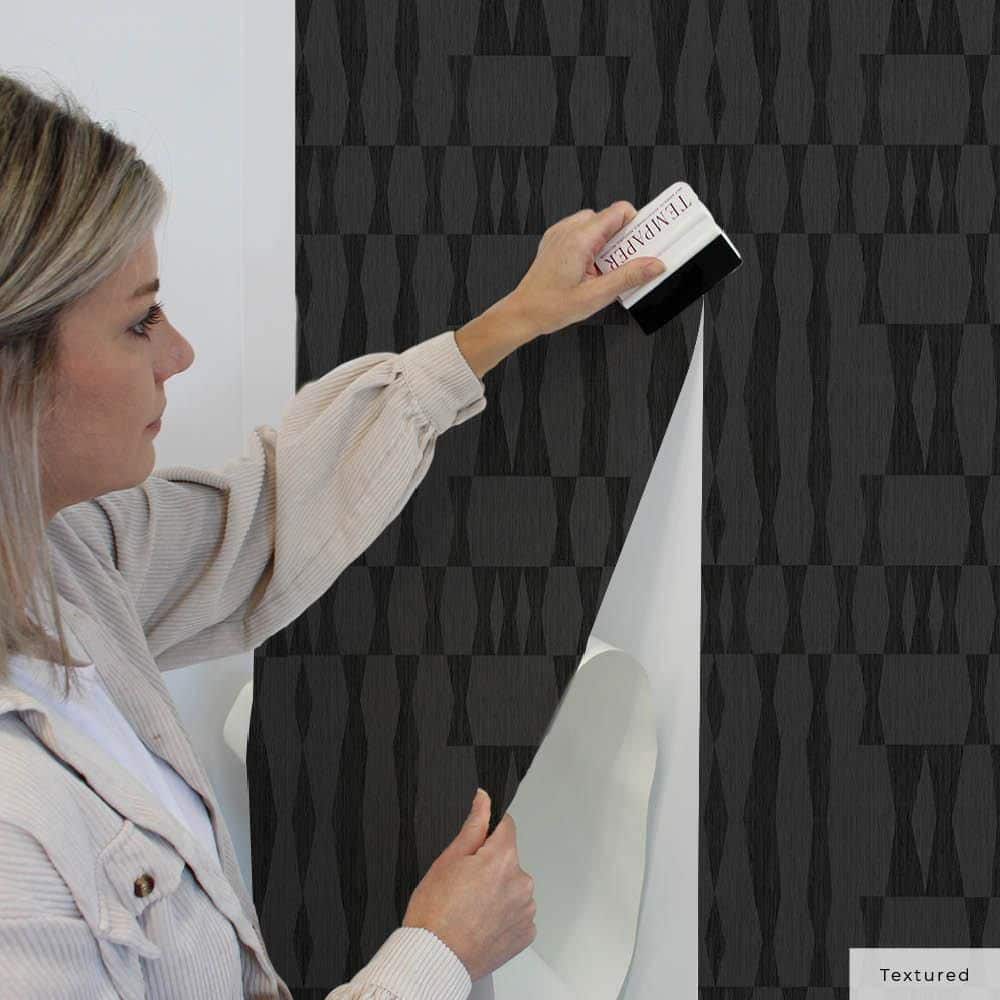 Carbon Textured Grasscloth Geo Peel and Stick Wallpaper