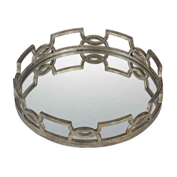 Titan Lighting Iron Scroll 20 in. x 3 in. Round Mirrored Decorative Tray