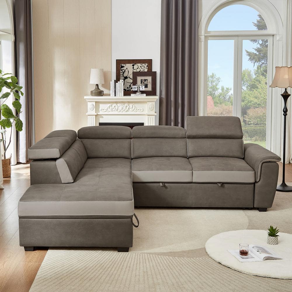 STICKON 101.97 in. W Slope Arm Fabric Brown L Shaped