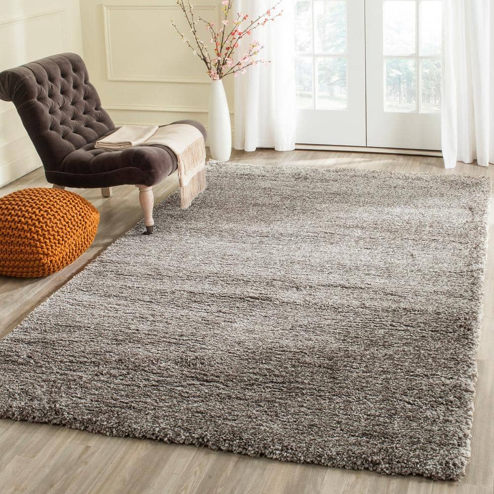 Luxurious Gray Hand-Knotted Shag Rug in Wool and Synthetic Blend - 2' x 4'