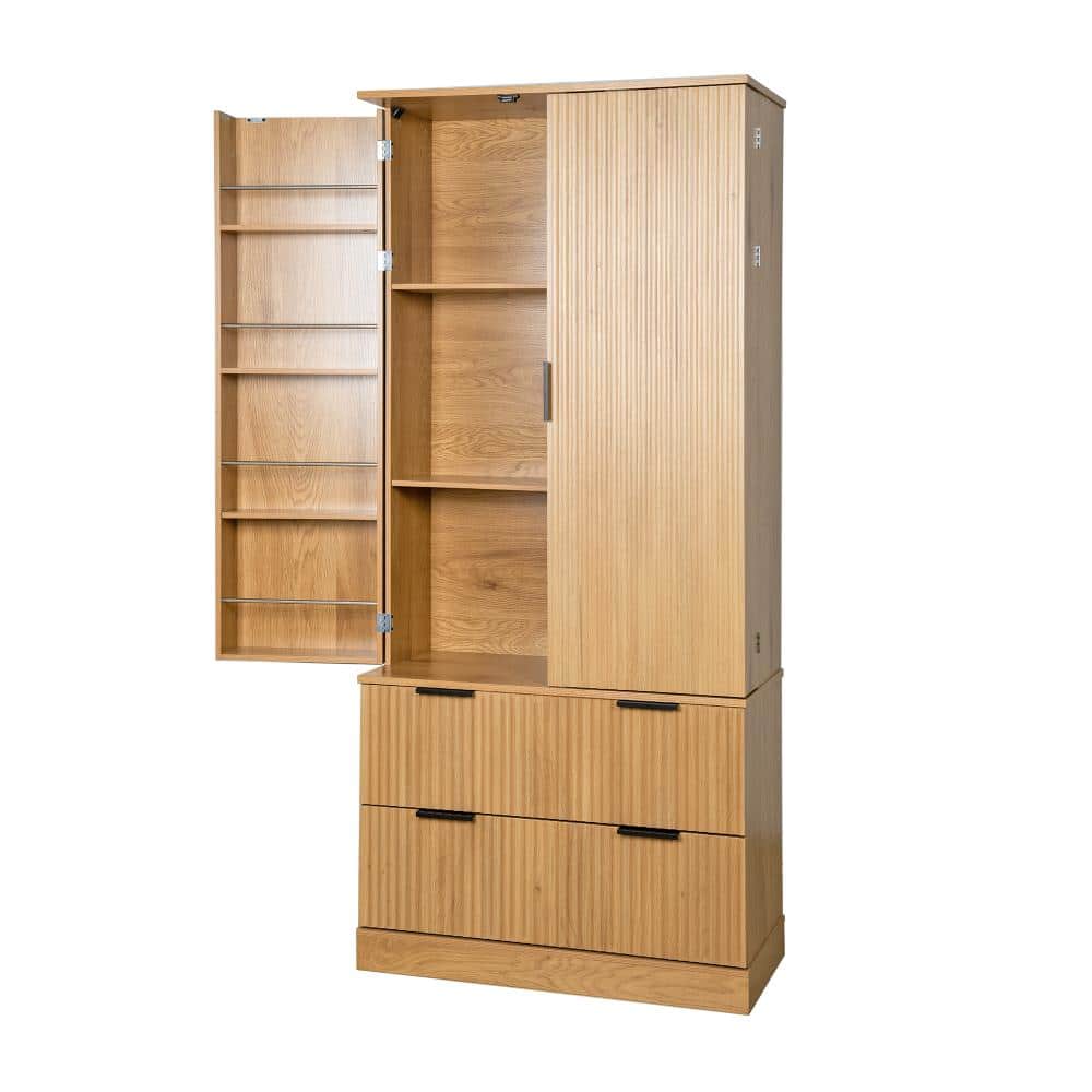72" Kitchen Pantry Cabinet Freestanding Storage Organizer with 2 Large Drawers & 8-Door Spice Rack