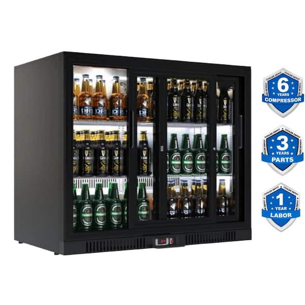 35 in. W 7.4 cu. ft. NSF 2-Glass Sliding Door Counter Height Back Bar Drink Cooler Refrigerator w/ LED Lighting in Black