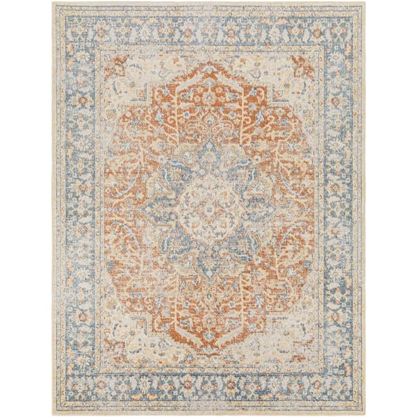 Livabliss Lillian Light Blue/Brown 8 ft. x 10 ft. Indoor Machine-Washable Area Rug