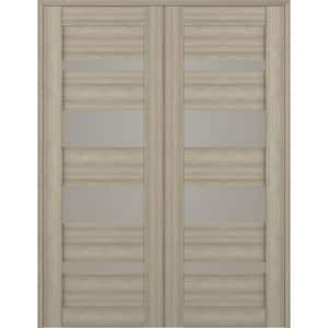 Mirella 36" x 80" Both Active 4-Lite Frosted Glass Shambor Finished Wood Composite Double Prehung French Door