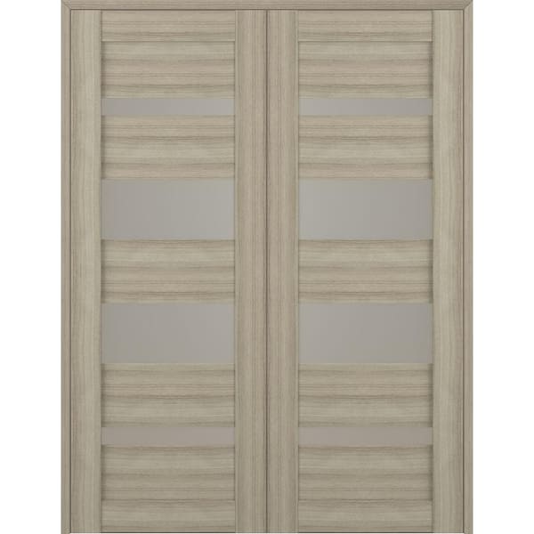 Mirella 48" x 96" Both Active 5-Lite Frosted Glass Shambor Finished Wood Composite Double Prehung French Door