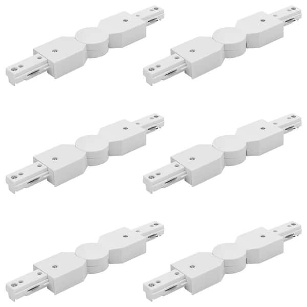 H Track Light Adjustable Connector, Single Circuit 3-Wire Track Light Accessories, 120V Live Power Source, White 6 Pack