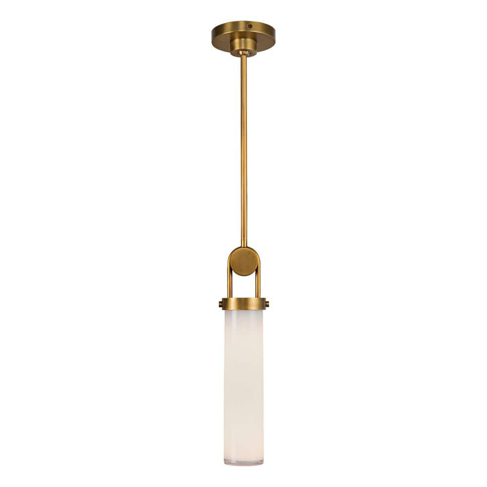Vintage Brass and Opal Glass Cylinder Pendant Light