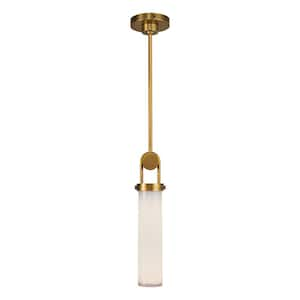 Wynwood 15 in. 1 Light 60-Watt Vintage Brass/Glossy Opal Pendant Light