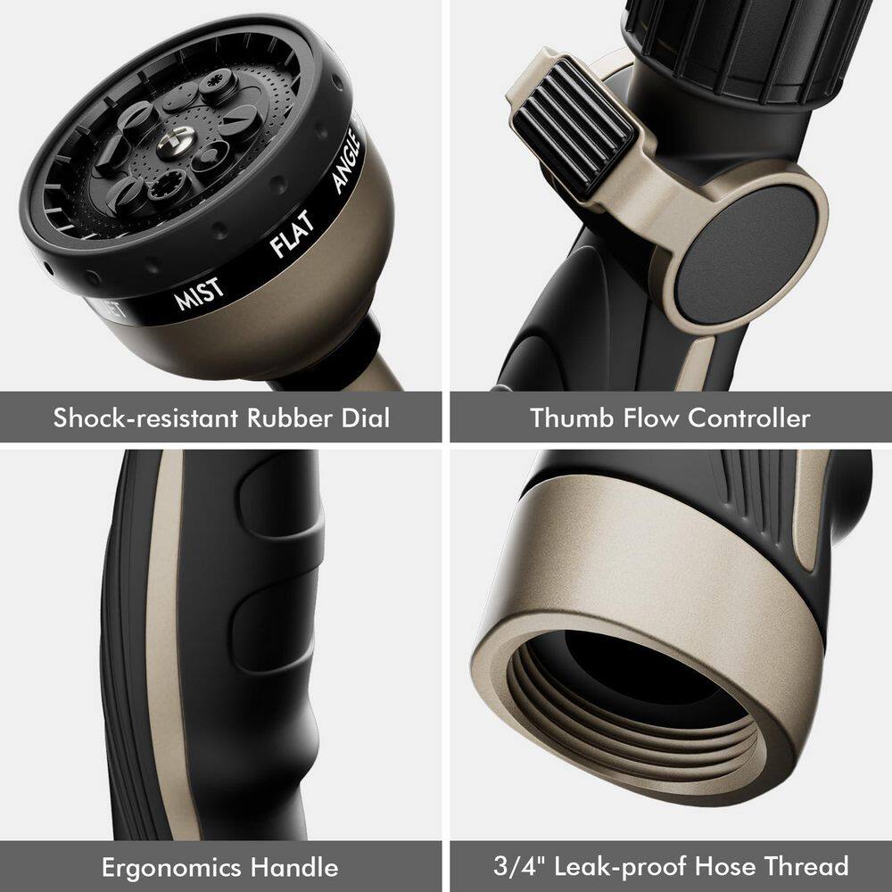 15 in. Metal Hose Nozzle Sprayer with 10 Spray Patterns for Outdoor, Garden Watering Hanging Baskets and Shrubs (1-Pack) - Thumbnail 2