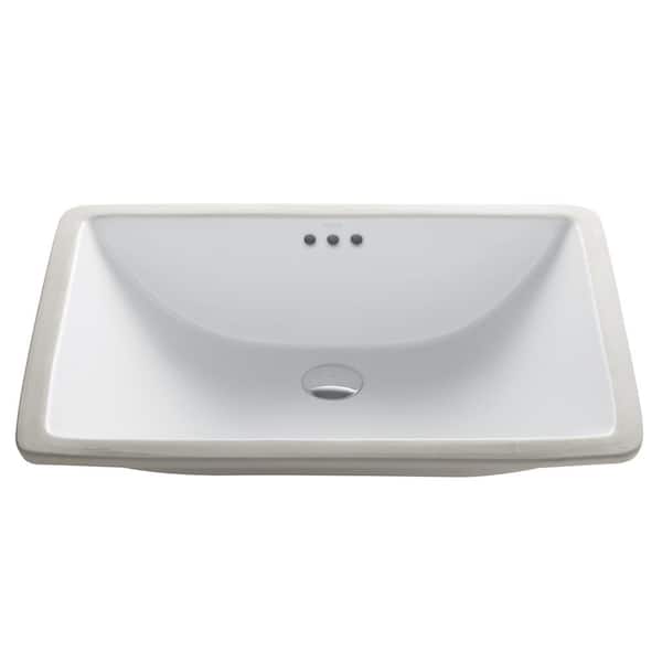 KRAUS Elavo Large Rectangular Ceramic Undermount Bathroom Sink in White with Overflow