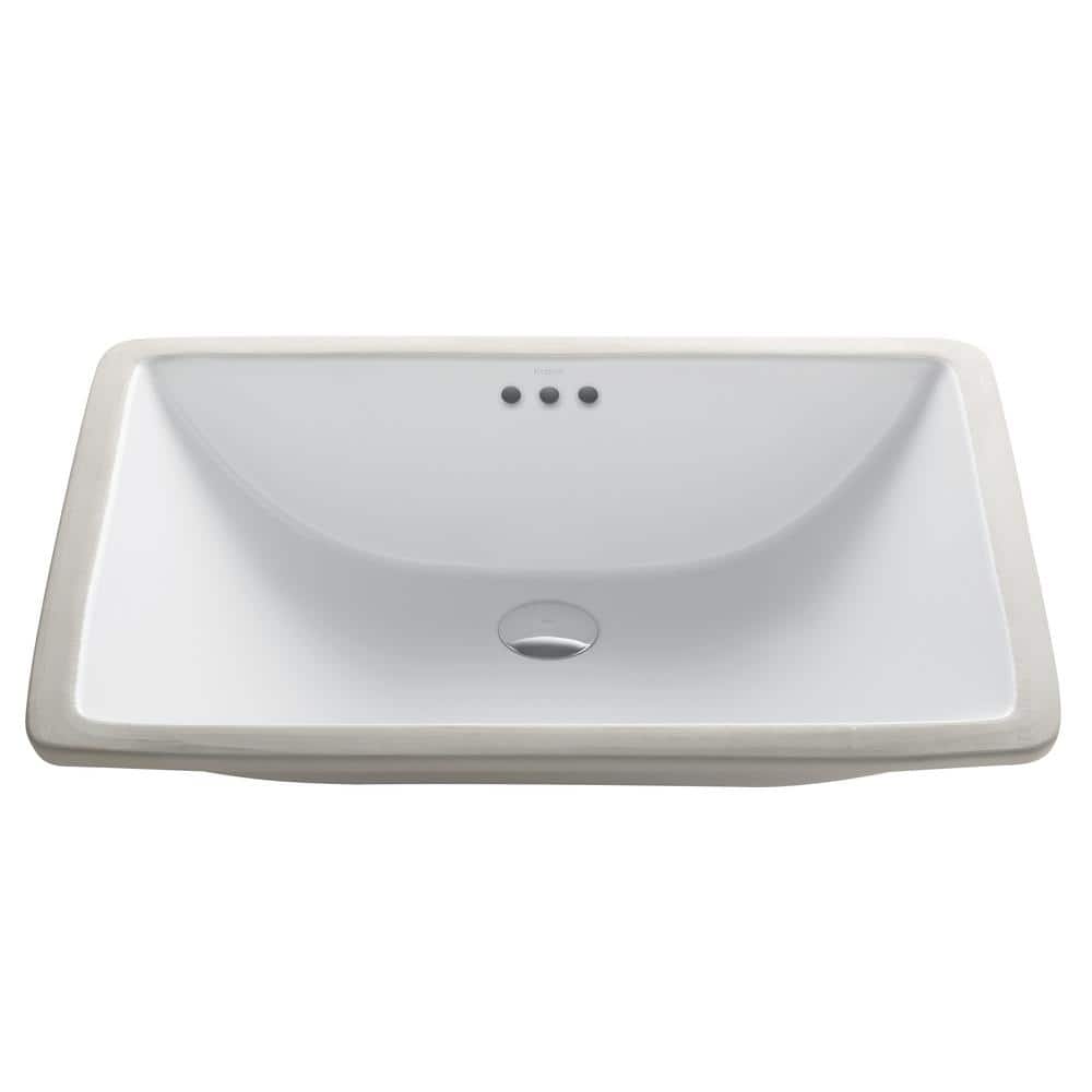 Elavo Modern White Ceramic Rectangular Undermount Bathroom Sink