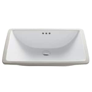 Elavo Large Rectangular Ceramic Undermount Bathroom Sink in White with Overflow