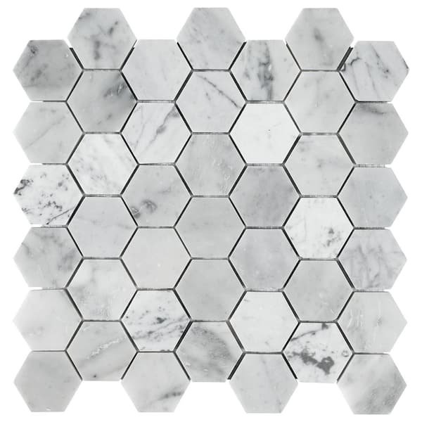 MSI - Carrara White Hexagon 12 in. x 12 in. x 10 mm Polished Marble Mesh-Mounted Mosaic Floor and Wall Tile (10 sq. ft. /case)